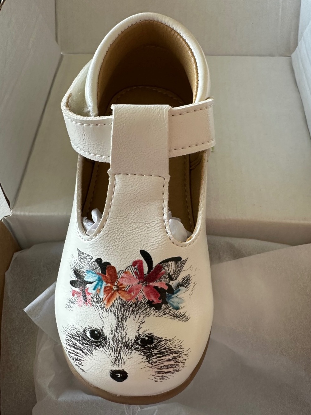Jack & Lily Scout Floral Raccoon T-Strap Shoes Size 5.5 NIB